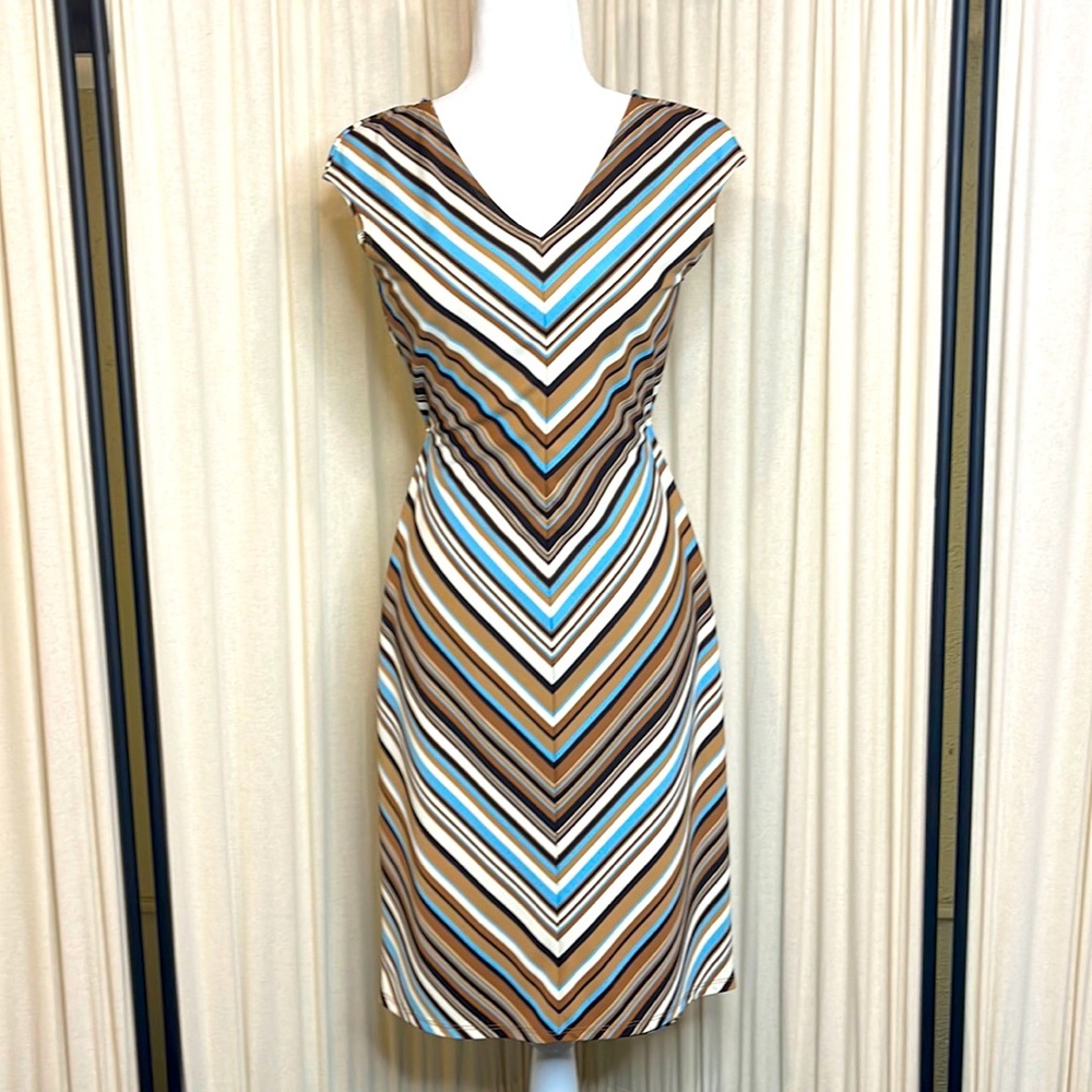 EUC- VINTAGE RUBY CHEVRON STRIPED DRESS- VERY WELL MADE- SIZE SMALL